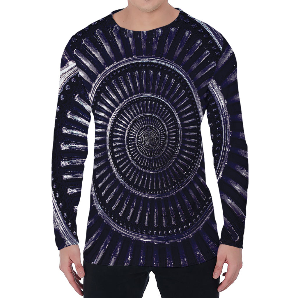 Dark Navy Metal Spiral Print Men's Long Sleeve T-Shirt
