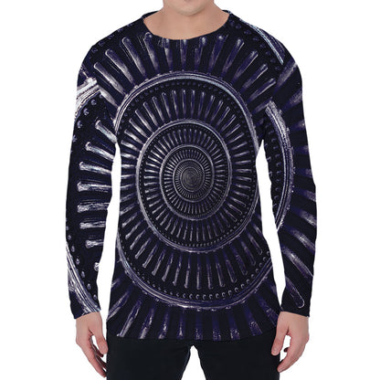 Dark Navy Metal Spiral Print Men's Long Sleeve T-Shirt
