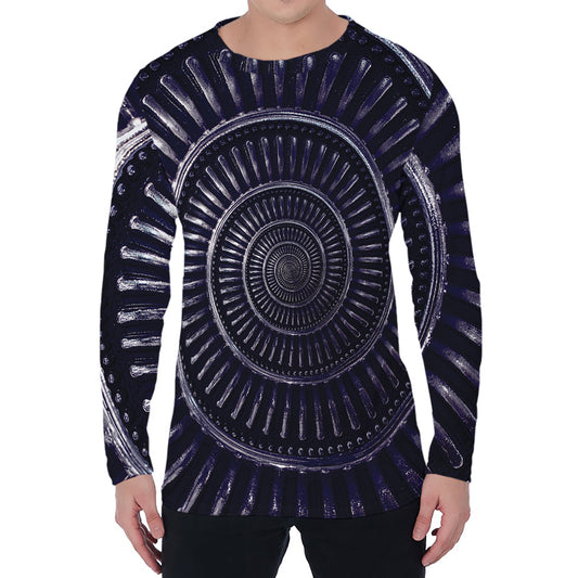 Dark Navy Metal Spiral Print Men's Long Sleeve T-Shirt