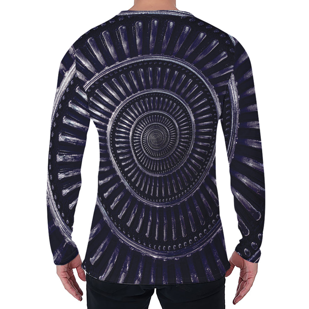 Dark Navy Metal Spiral Print Men's Long Sleeve T-Shirt