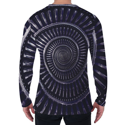 Dark Navy Metal Spiral Print Men's Long Sleeve T-Shirt