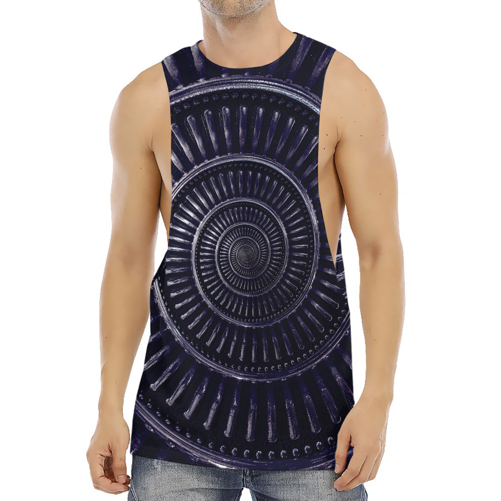 Dark Navy Metal Spiral Print Men's Muscle Tank Top