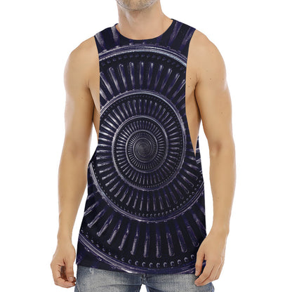 Dark Navy Metal Spiral Print Men's Muscle Tank Top
