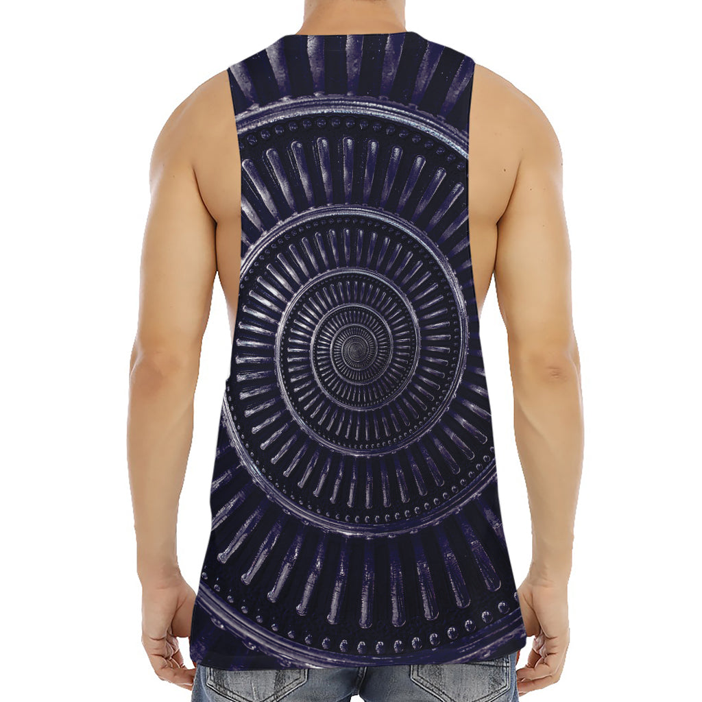 Dark Navy Metal Spiral Print Men's Muscle Tank Top