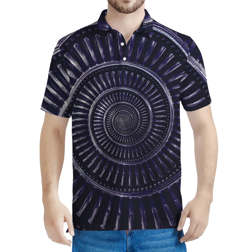 Dark Navy Metal Spiral Print Men's Polo Shirt