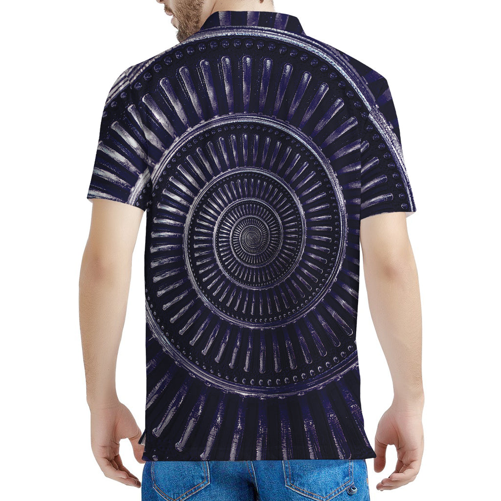 Dark Navy Metal Spiral Print Men's Polo Shirt