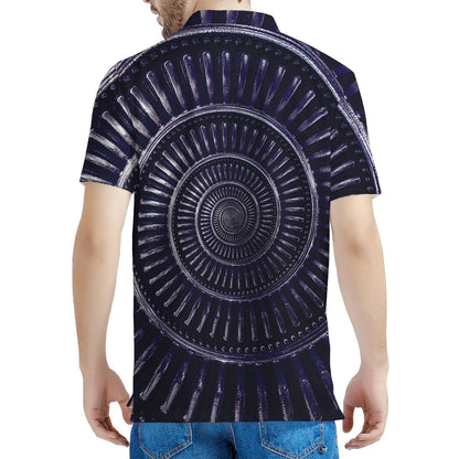 Dark Navy Metal Spiral Print Men's Polo Shirt