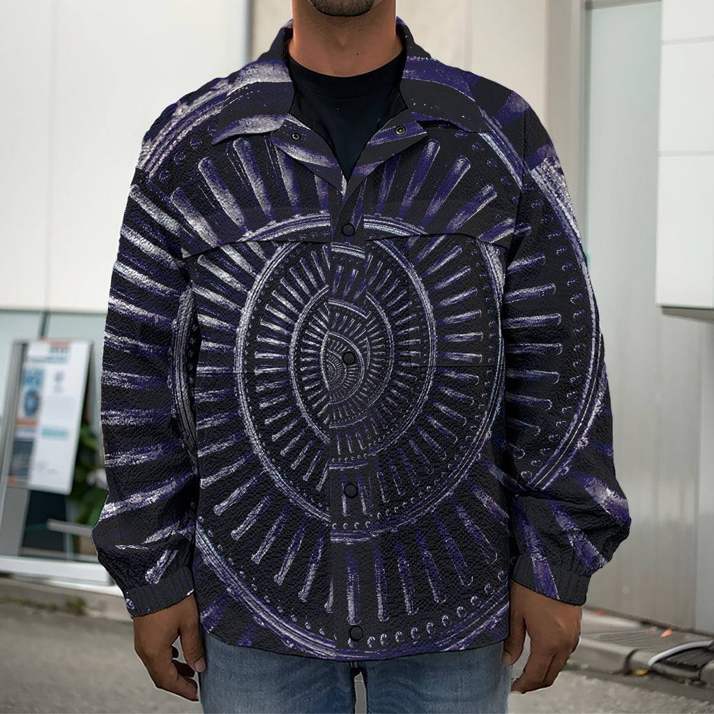 Dark Navy Metal Spiral Print Men's Shirt Jacket