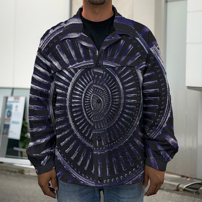 Dark Navy Metal Spiral Print Men's Shirt Jacket