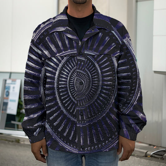 Dark Navy Metal Spiral Print Men's Shirt Jacket