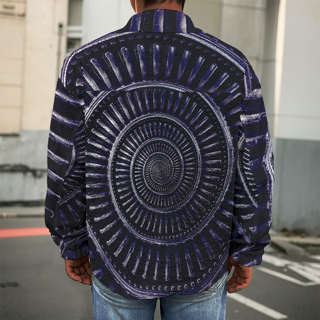 Dark Navy Metal Spiral Print Men's Shirt Jacket