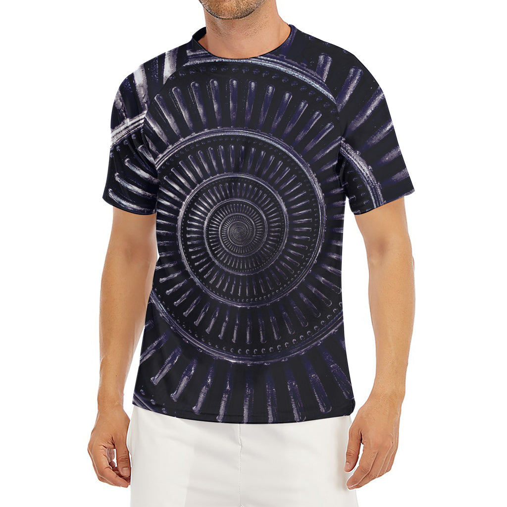 Dark Navy Metal Spiral Print Men's Short Sleeve Rash Guard