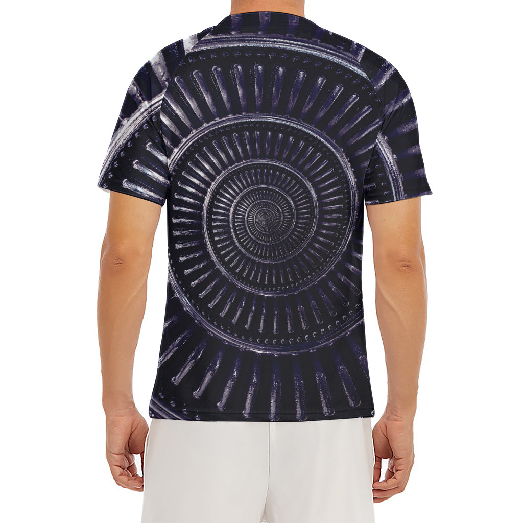 Dark Navy Metal Spiral Print Men's Short Sleeve Rash Guard