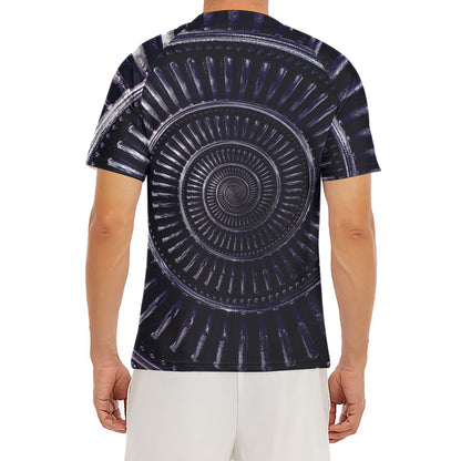 Dark Navy Metal Spiral Print Men's Short Sleeve Rash Guard