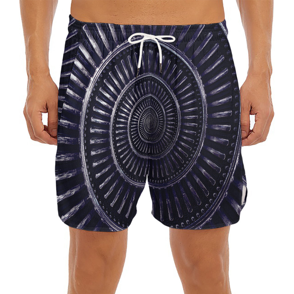 Dark Navy Metal Spiral Print Men's Split Running Shorts