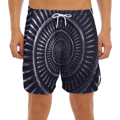 Dark Navy Metal Spiral Print Men's Split Running Shorts