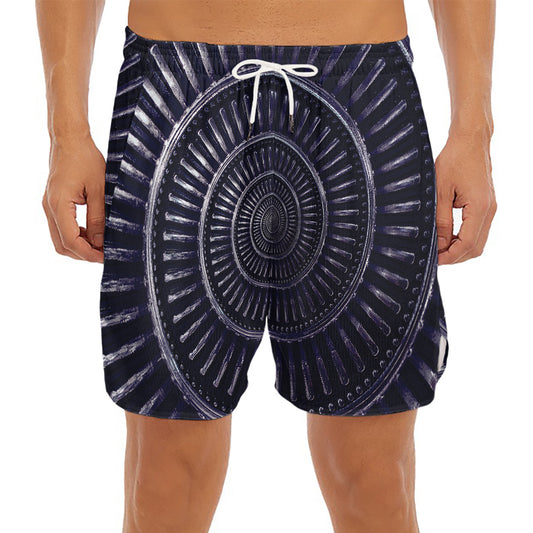 Dark Navy Metal Spiral Print Men's Split Running Shorts