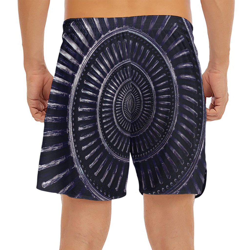 Dark Navy Metal Spiral Print Men's Split Running Shorts
