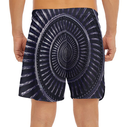 Dark Navy Metal Spiral Print Men's Split Running Shorts