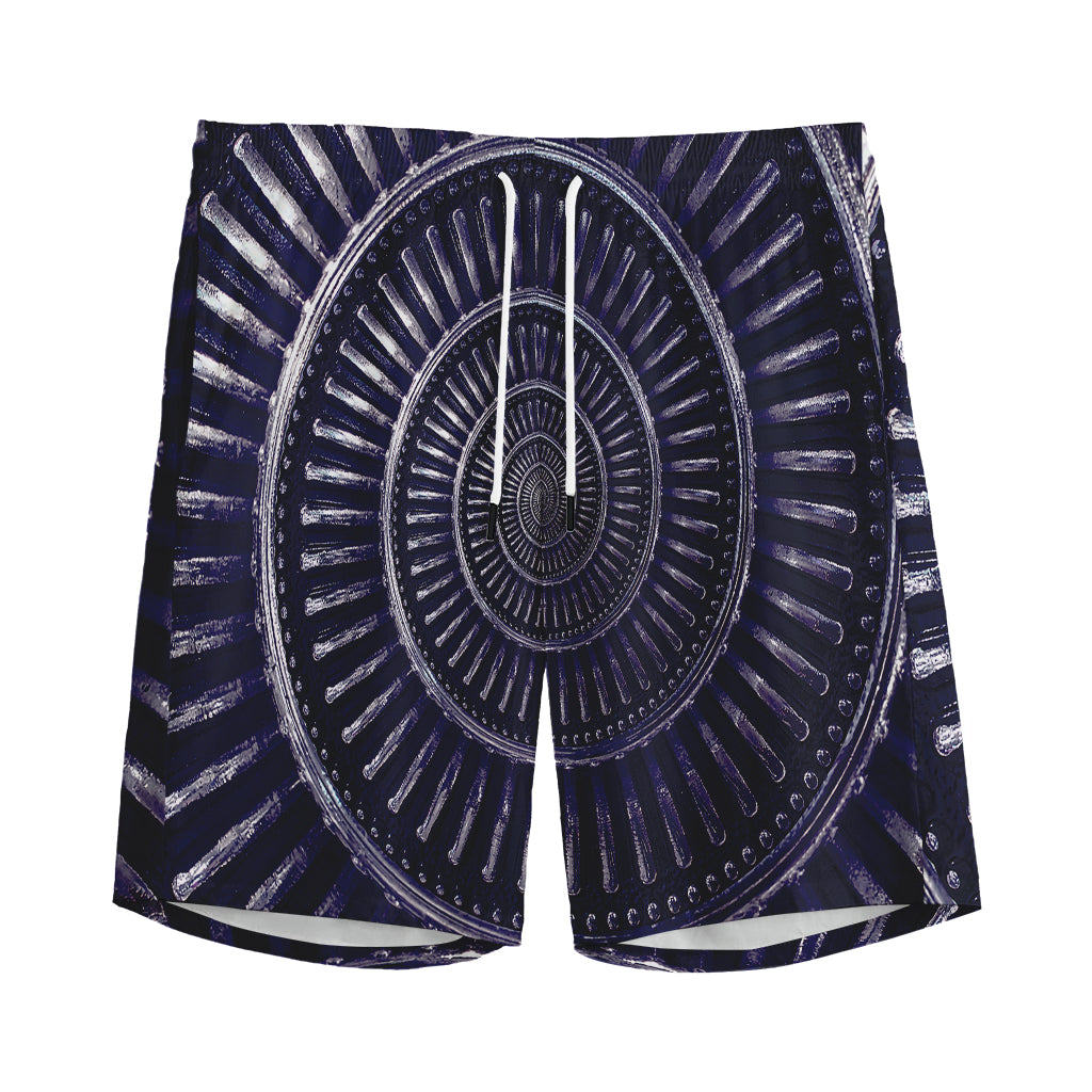 Dark Navy Metal Spiral Print Men's Sports Shorts