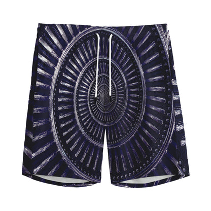 Dark Navy Metal Spiral Print Men's Sports Shorts