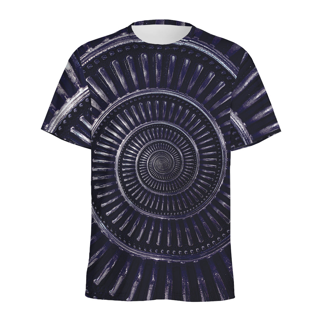 Dark Navy Metal Spiral Print Men's Sports T-Shirt