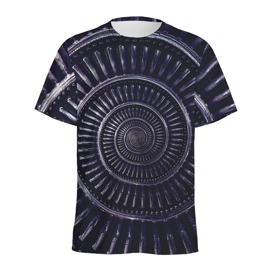 Dark Navy Metal Spiral Print Men's Sports T-Shirt