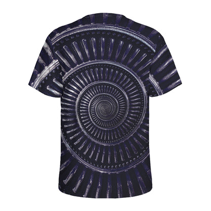 Dark Navy Metal Spiral Print Men's Sports T-Shirt