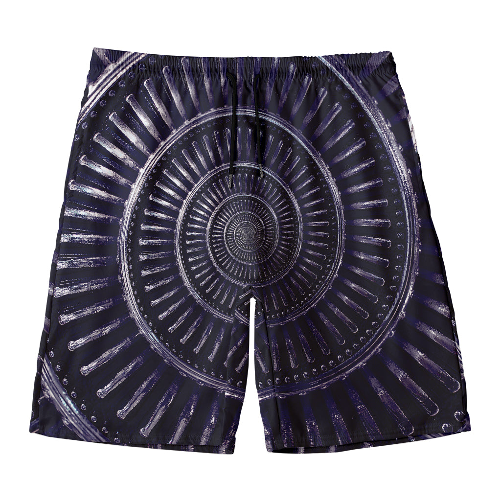Dark Navy Metal Spiral Print Men's Swim Trunks