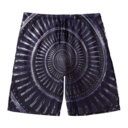 Dark Navy Metal Spiral Print Men's Swim Trunks