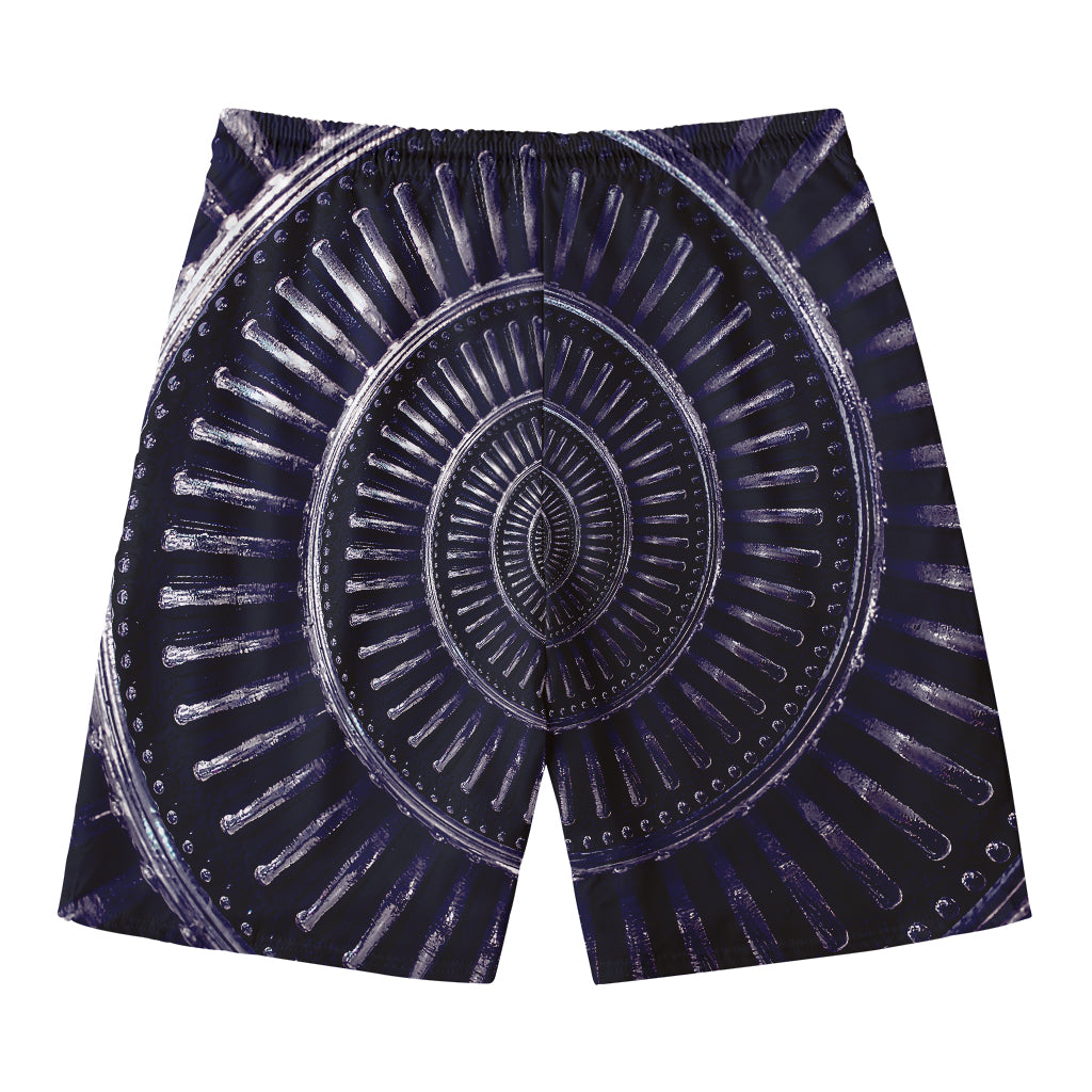 Dark Navy Metal Spiral Print Men's Swim Trunks
