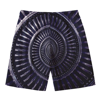 Dark Navy Metal Spiral Print Men's Swim Trunks