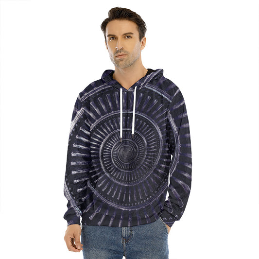 Dark Navy Metal Spiral Print Men's Velvet Pullover Hoodie