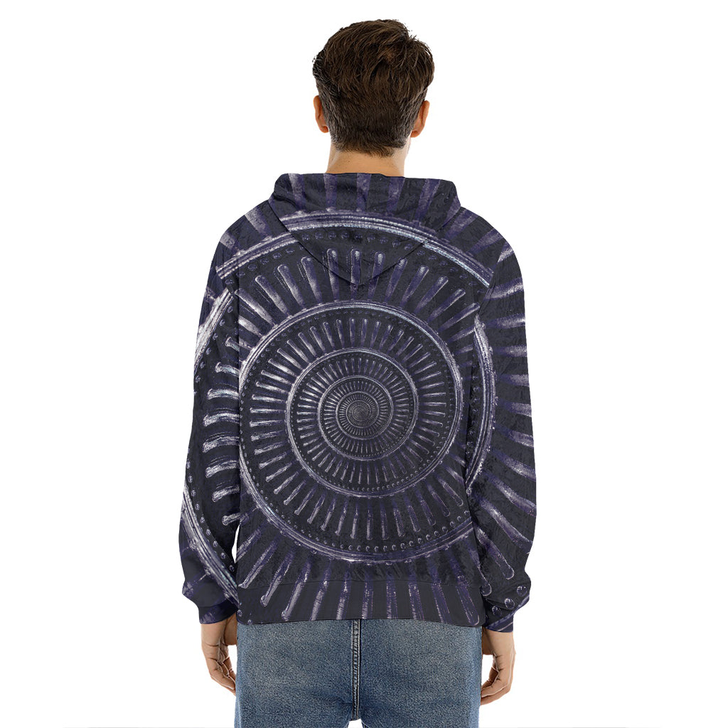 Dark Navy Metal Spiral Print Men's Velvet Pullover Hoodie