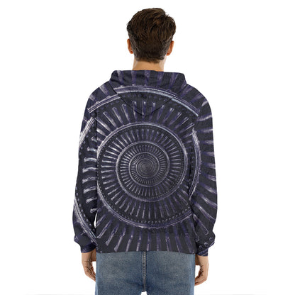 Dark Navy Metal Spiral Print Men's Velvet Pullover Hoodie