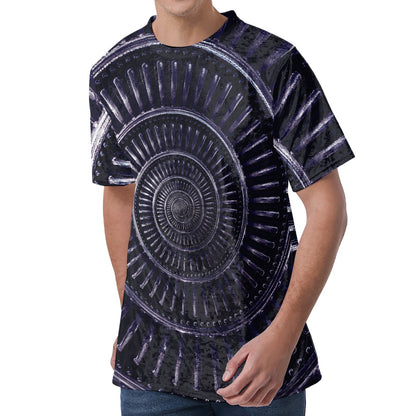 Dark Navy Metal Spiral Print Men's Velvet T-Shirt