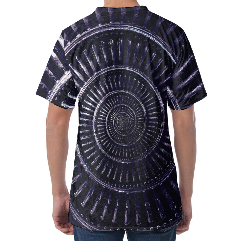 Dark Navy Metal Spiral Print Men's Velvet T-Shirt