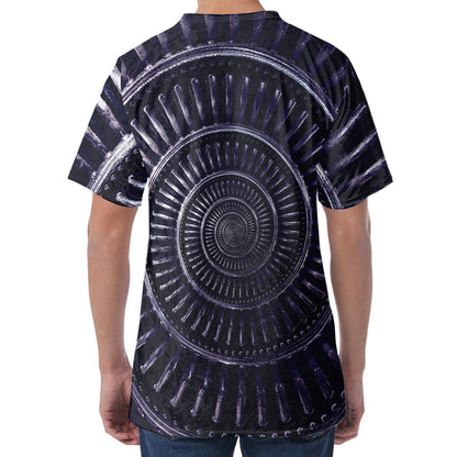 Dark Navy Metal Spiral Print Men's Velvet T-Shirt