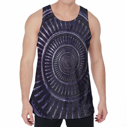 Dark Navy Metal Spiral Print Men's Velvet Tank Top
