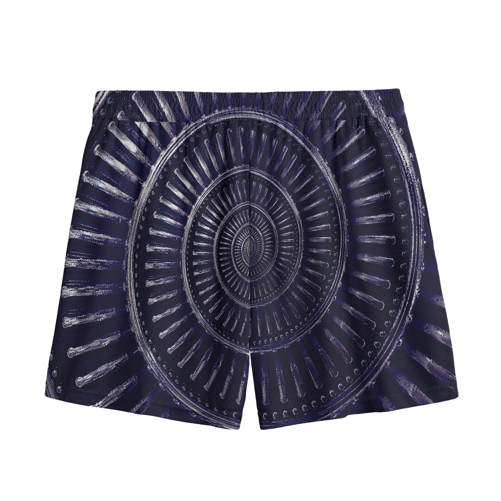 Dark Navy Metal Spiral Print Mesh Shorts
