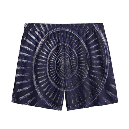 Dark Navy Metal Spiral Print Mesh Shorts