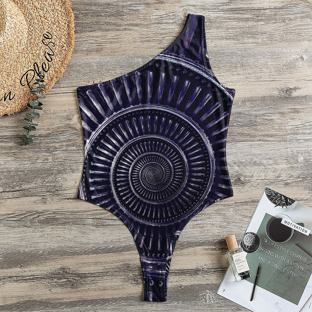 Dark Navy Metal Spiral Print One Shoulder Bodysuit