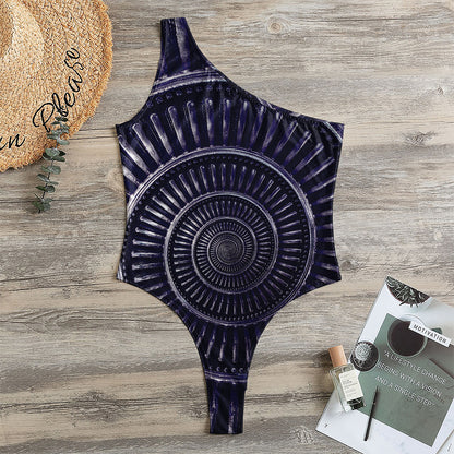 Dark Navy Metal Spiral Print One Shoulder Bodysuit