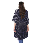 Dark Navy Metal Spiral Print Open Front Beach Cover Up