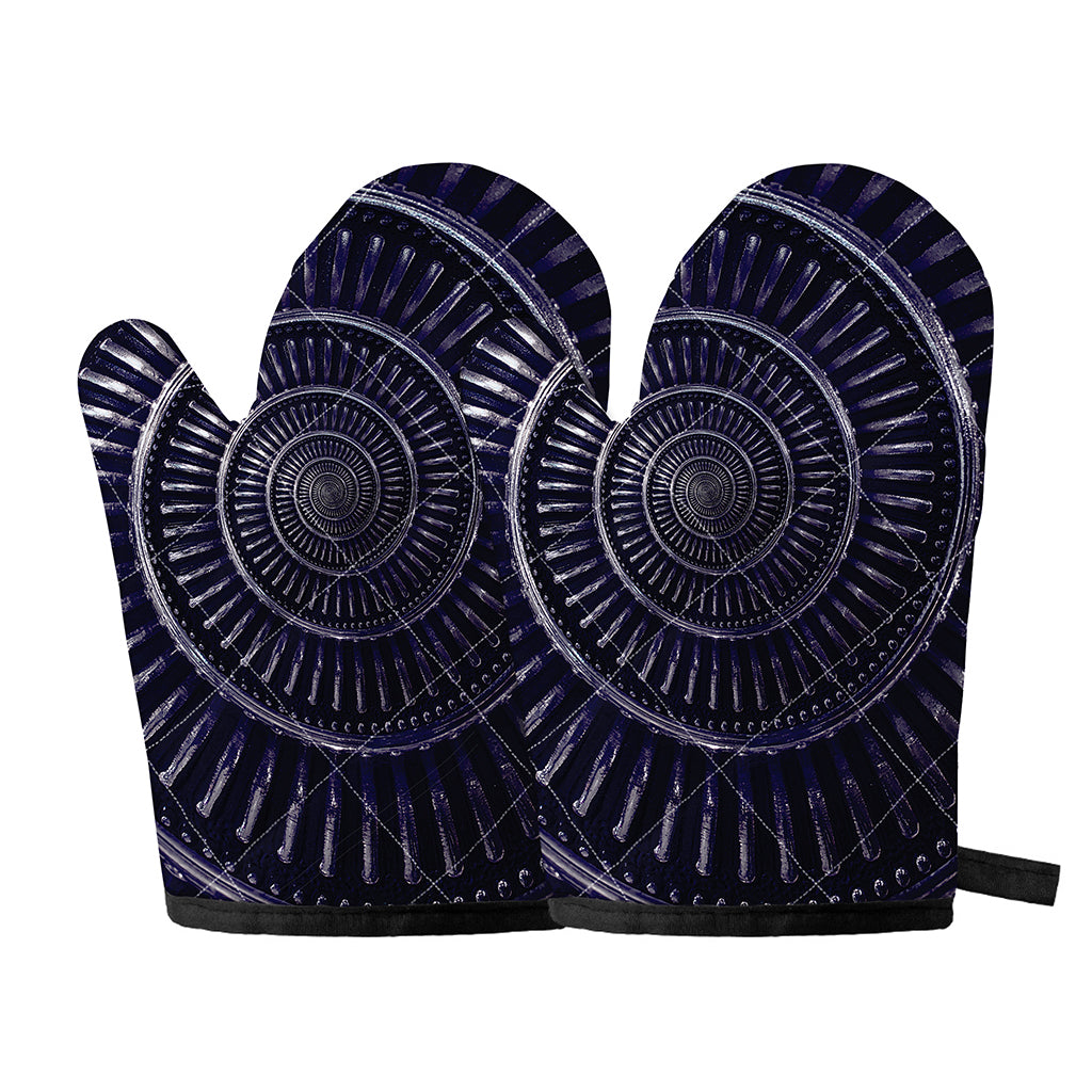 Dark Navy Metal Spiral Print Oven Mitts