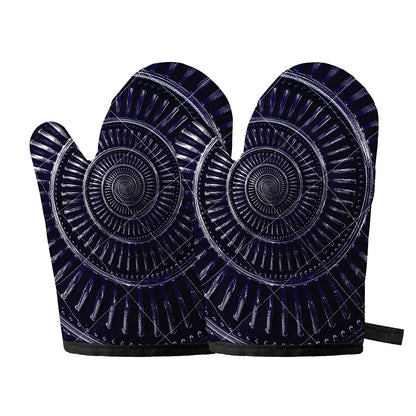 Dark Navy Metal Spiral Print Oven Mitts