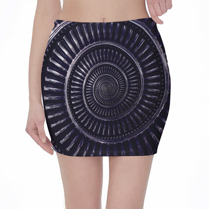 Dark Navy Metal Spiral Print Pencil Mini Skirt
