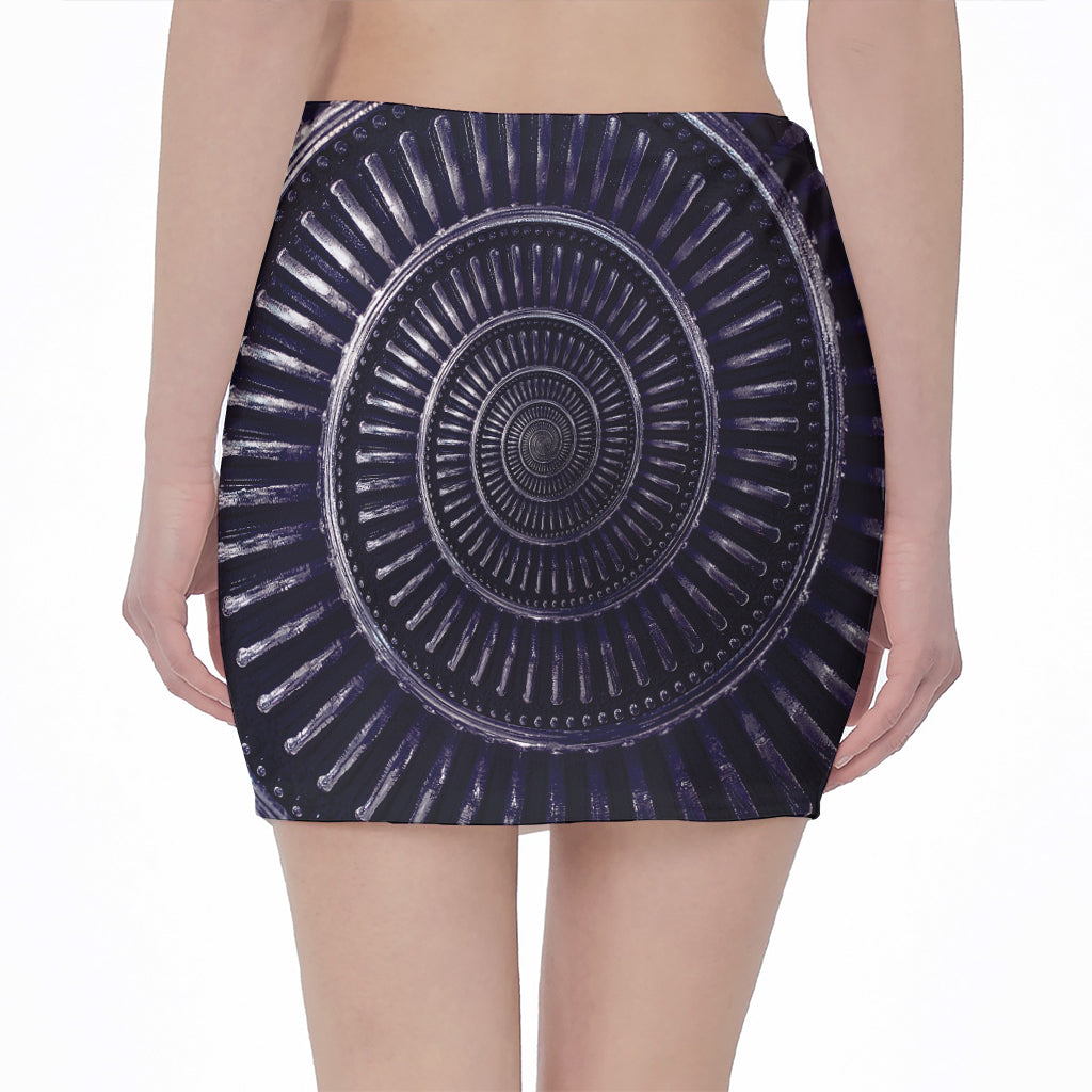 Dark Navy Metal Spiral Print Pencil Mini Skirt