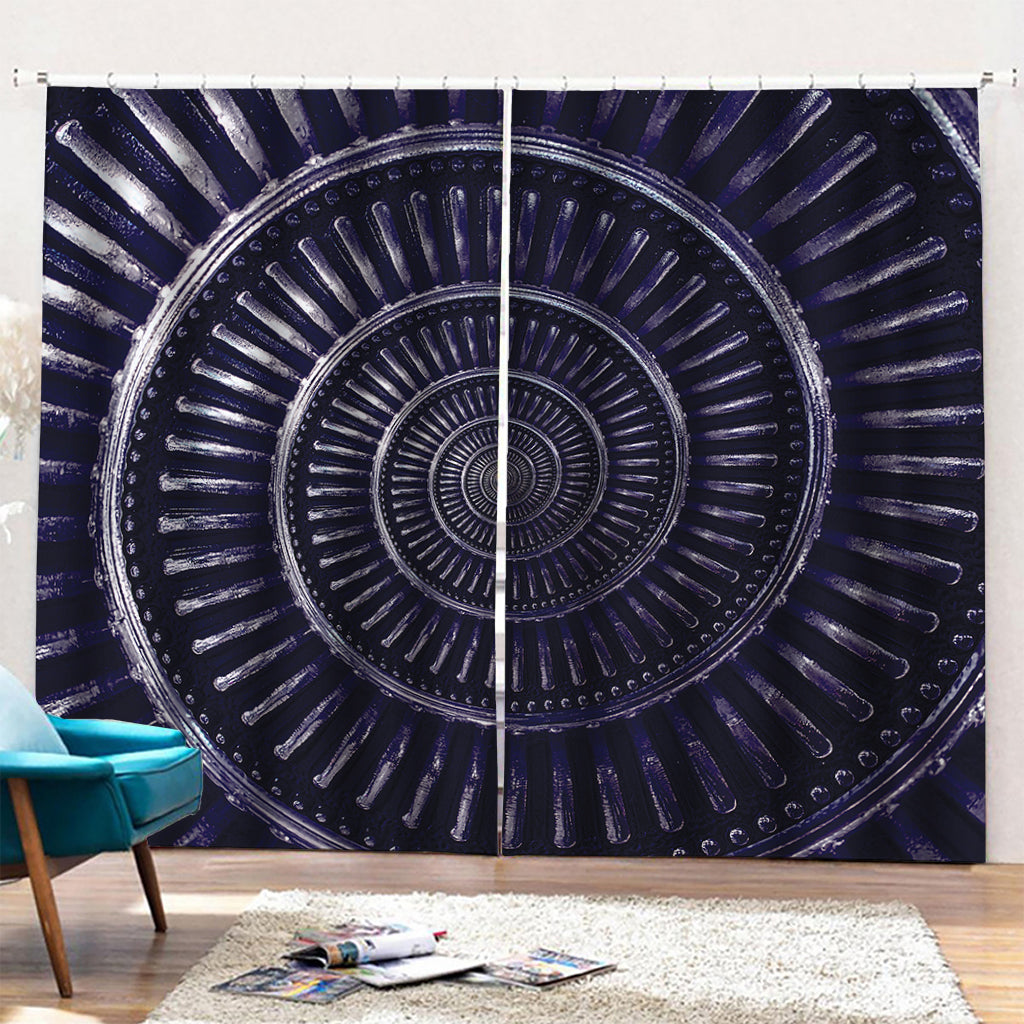 Dark Navy Metal Spiral Print Pencil Pleat Curtains