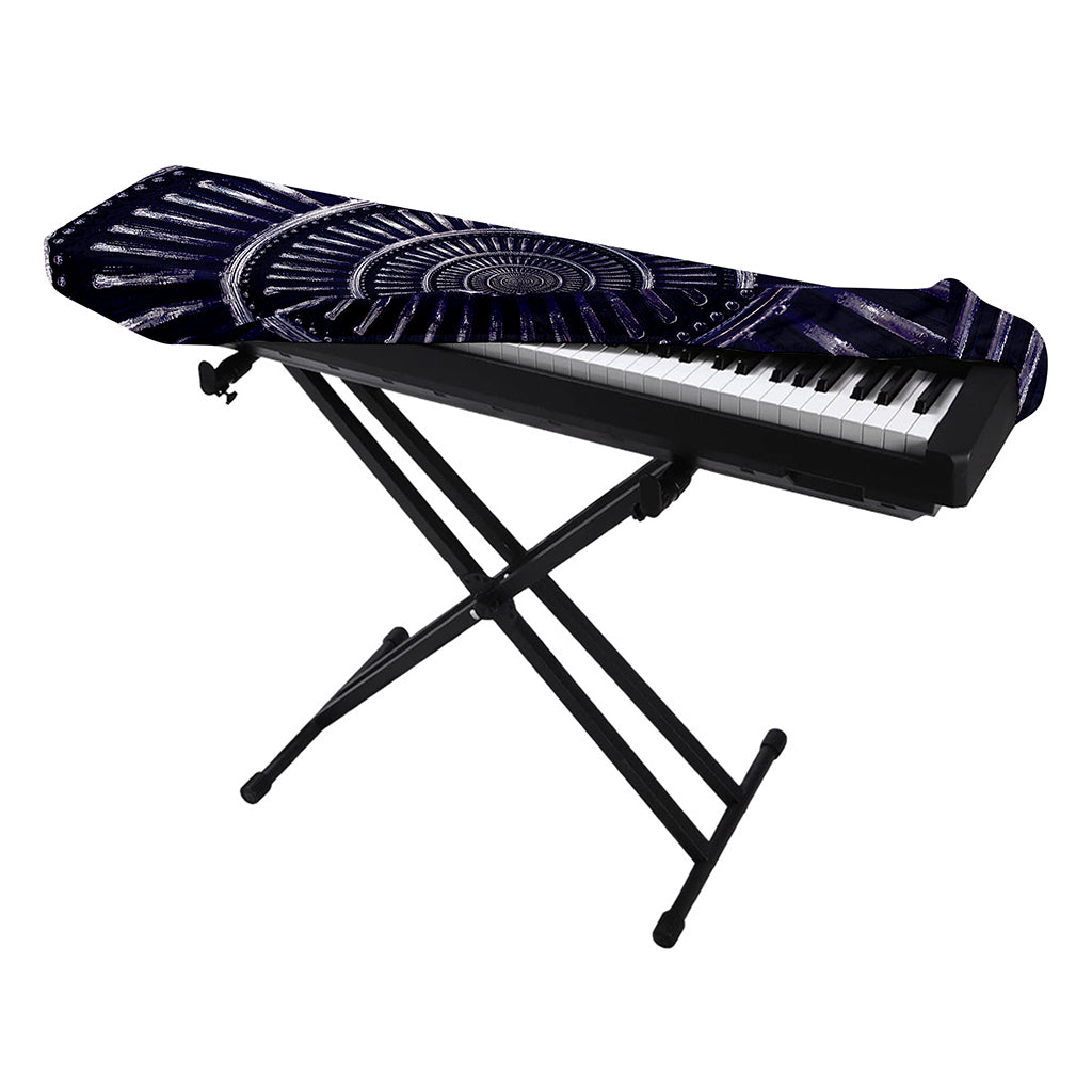 Dark Navy Metal Spiral Print Piano Keyboard Cover